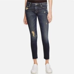 Mother Jeans The Looker Jaded and Torn Distressed Skinny Blue Denim Mid Rise